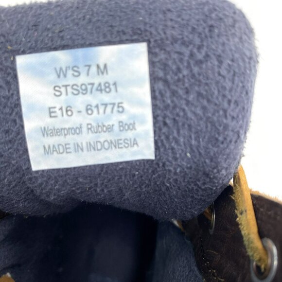 Sperry Boots Womens Size 7 Saltwater Duck Rain Leather Rubber Brown Navy - Picture 7 of 7